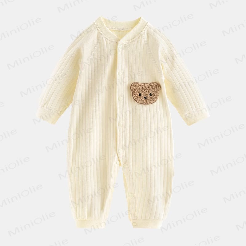  Baby Bear Patch Simple Soft Romper - Beige - 12-24M - image 1