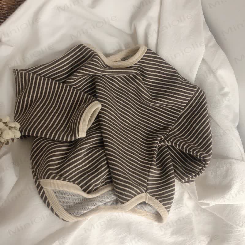 Kid Boy Striped Crew-neck Long Sleeve Top - Coffee - 8-9T - image 5