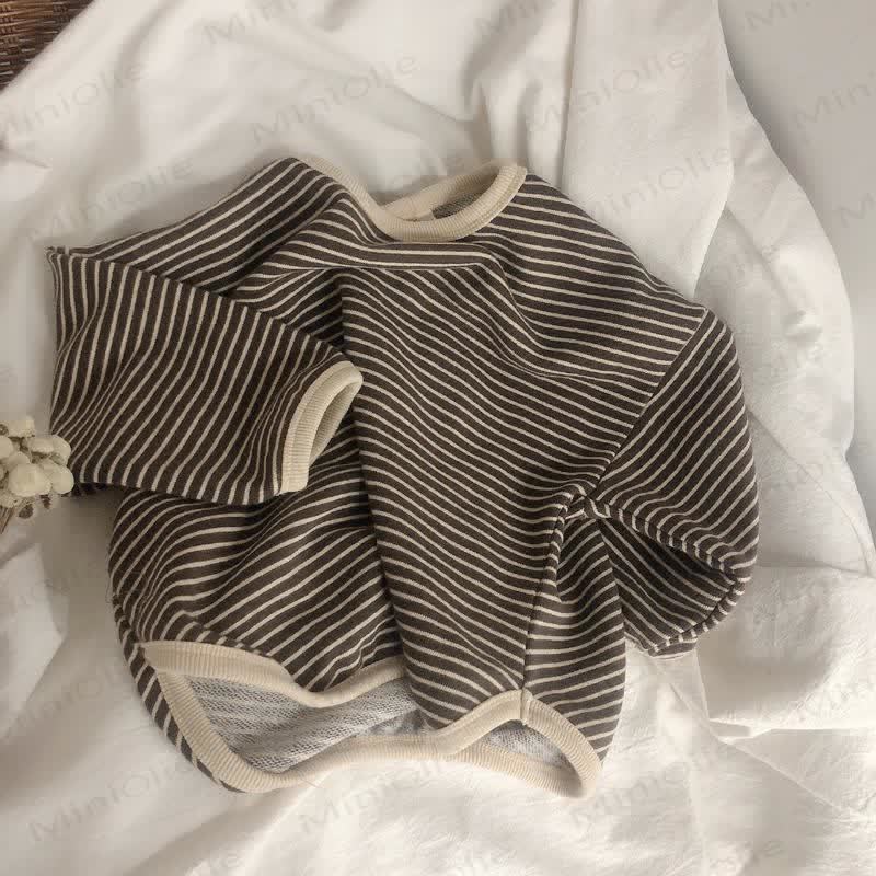 Kid Boy Striped Crew-neck Long Sleeve Top - Coffee - 8-9T - image 5