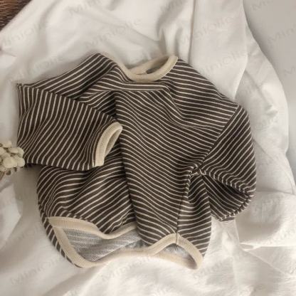 Kid Boy Striped Crew-neck Long Sleeve Top - Coffee - 8-9T - image 5