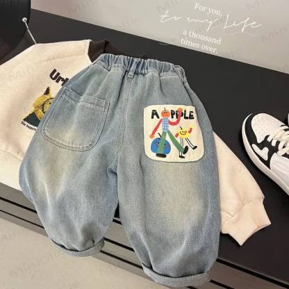 Kid Boy Cartoon Apple Print Jeans - image 3