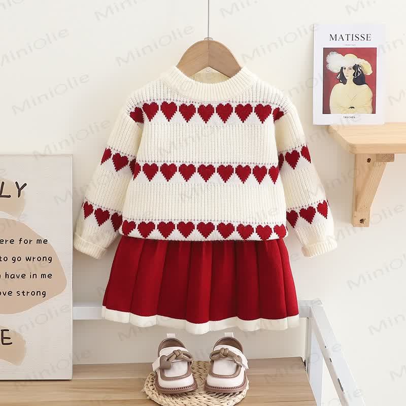 Toddler 2-Piece Knitted Jacquard Heart Set - Red - 8Y - image 2