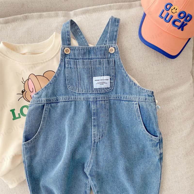Toddler Patch Pocket Blue Denim Overalls - image 4