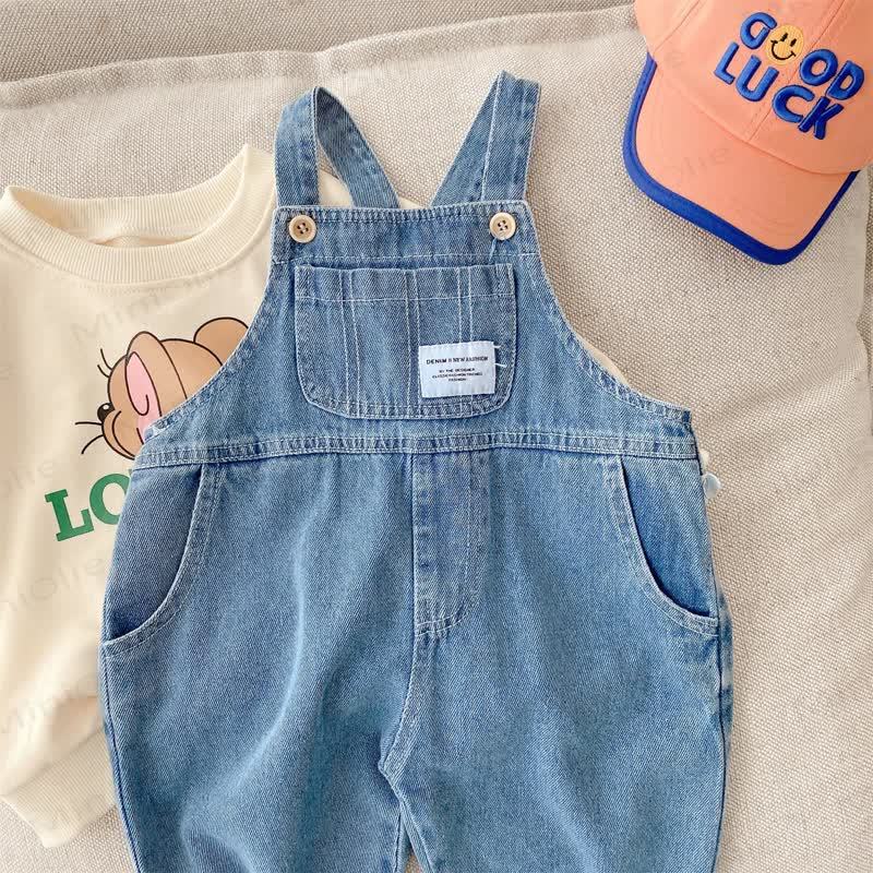 Toddler Patch Pocket Blue Denim Overalls - image 4