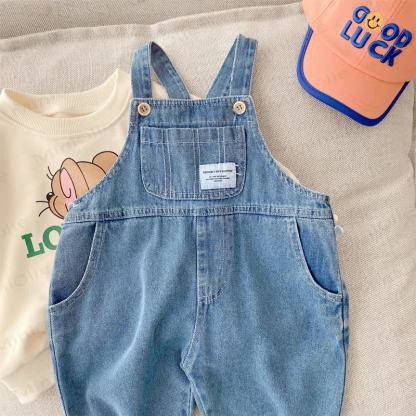Toddler Patch Pocket Blue Denim Overalls - image 4