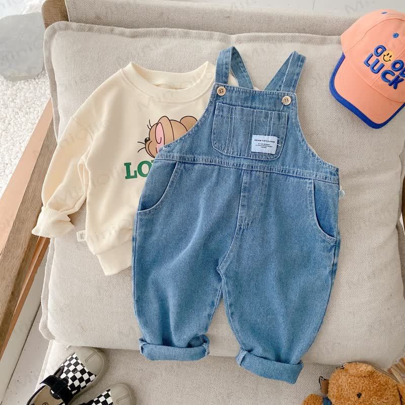 Toddler Patch Pocket Blue Denim Overalls - image 2