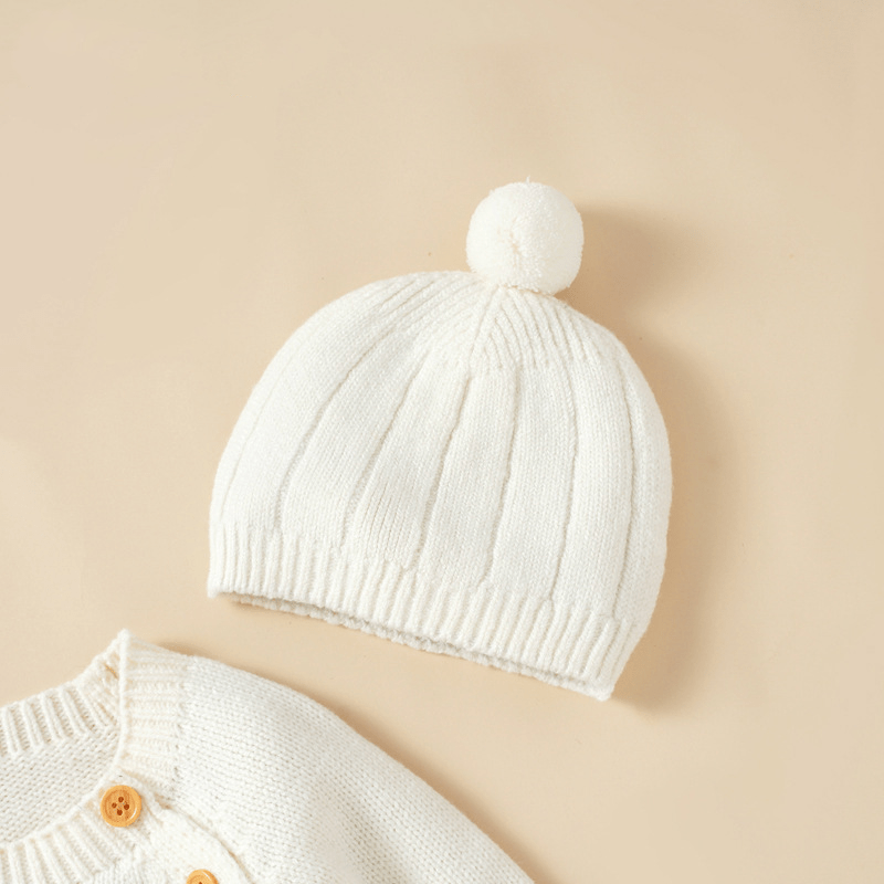 Baby Solid Color Knit Romper with Hat - image 12