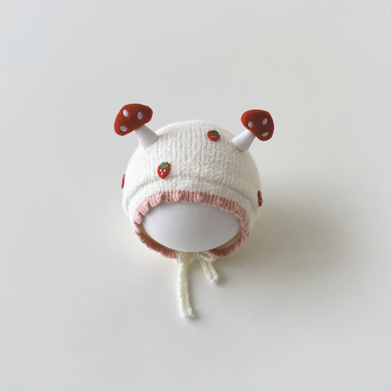 Baby Mushroom Strawberry Lovely Knit Bonnet - White Strawberry - 8M-3T - image 10