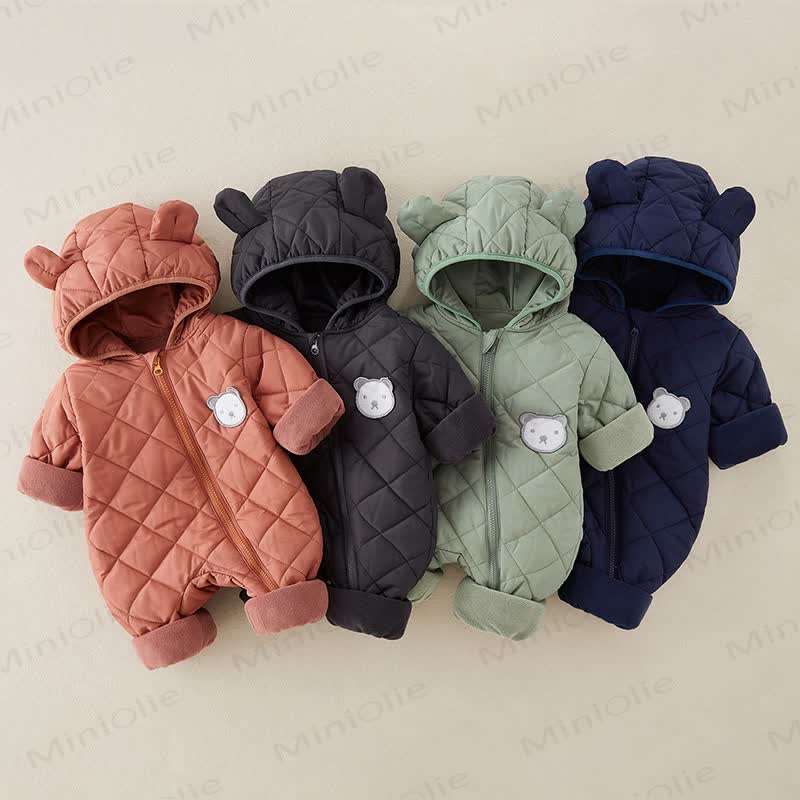 Baby Bear Hooded Cotton Padded Romper - image 1