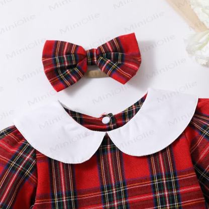 Baby Christmas Plaid Bodysuit with Headband - image 3