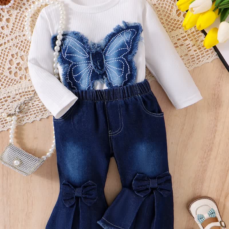 Baby 2-Piece Butterfly Bows Denim Set - image 2