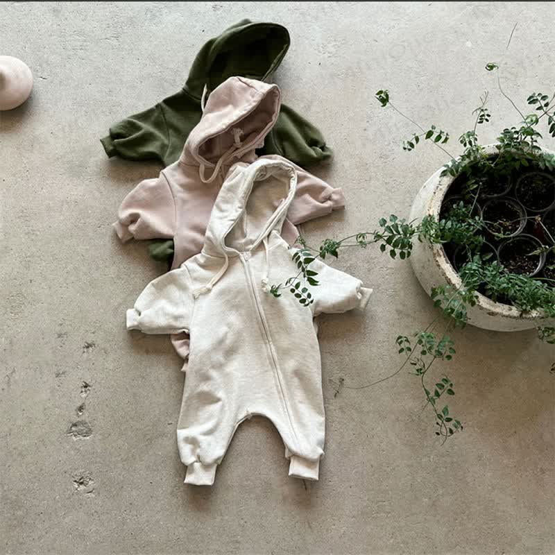 Baby Solid Color Hooded Casual Romper - image 4