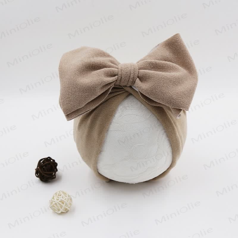 Baby Newborn Bow Solid Color Protector Hat - Khaki - image 4