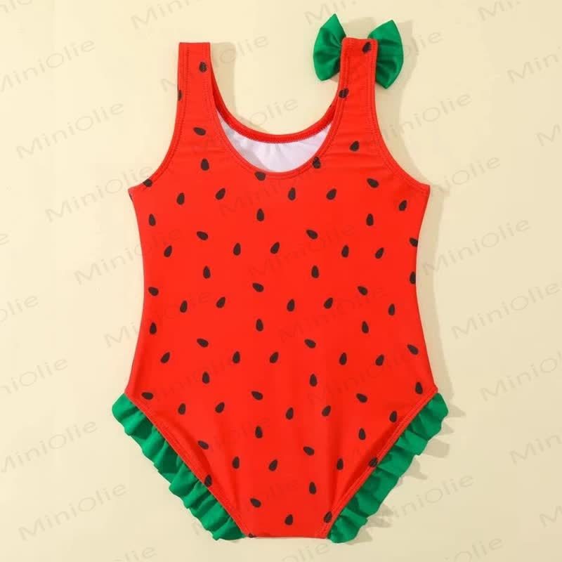 Baby Girl Suspender Watermelon Swimsuit - Red - 18-24M - image 2