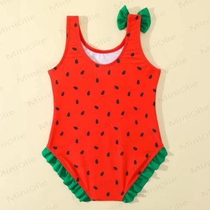 Baby Girl Suspender Watermelon Swimsuit - Red - 18-24M - image 2