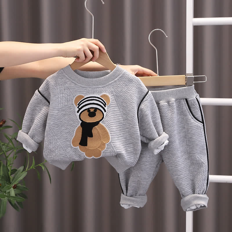 Baby Boy 2-Piece Simple Bear Sweatsuit Set - Grey - 3-5T - image 2