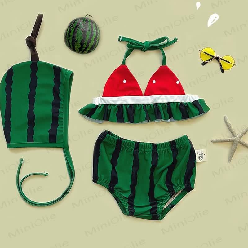 Baby Girl Watermelon 2-piece Swimsuit with Hat - Red - 18-24M - image 1