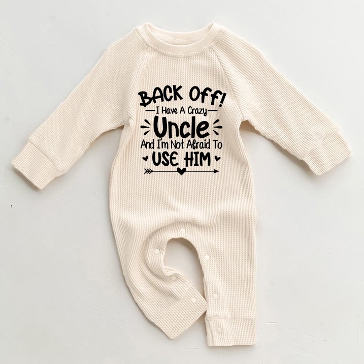 I HAVE A CRAZY UNCLE Baby Slogan Waffle Romper - Beige - 18-24M - image 1