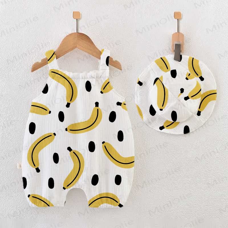 Baby Banana Print White Jumpsuit with Hat - White - 18-24M - image 1
