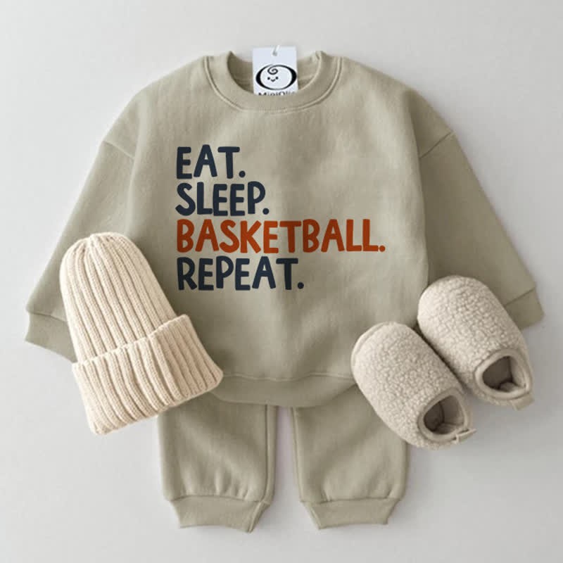 EAT SLEEP BASKETBALL REPEAT Baby Set - Grey Green - 2-3T - image 1