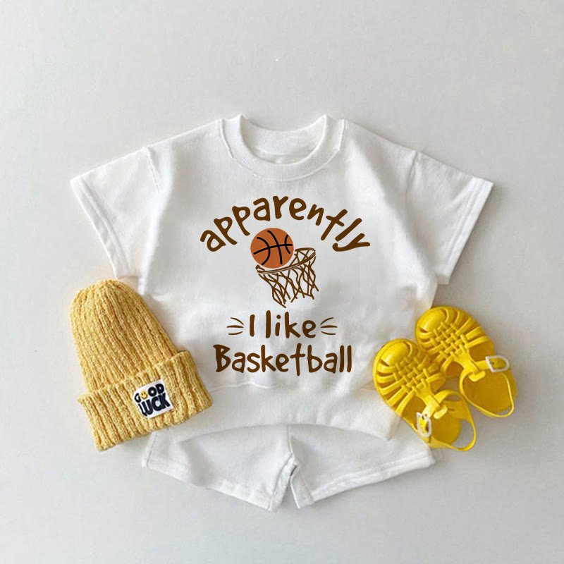 APRARENTLY I LIKE BASKETBALL Baby 2-piece White Set - White - 2-3T - image 1