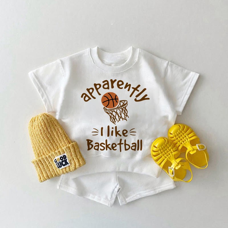 APRARENTLY I LIKE BASKETBALL Baby 2-piece White Set - White - 2-3T - image 1