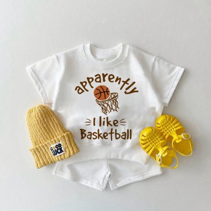 APRARENTLY I LIKE BASKETBALL Baby 2-piece White Set - White - 2-3T - image 1