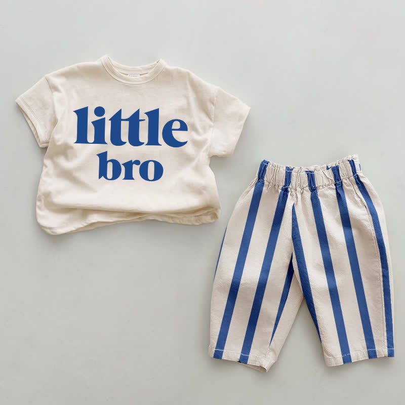 LITTLE BRO Baby Blue Vertical Striped 2-piece Set - White&Blue - 2-3T - image 1