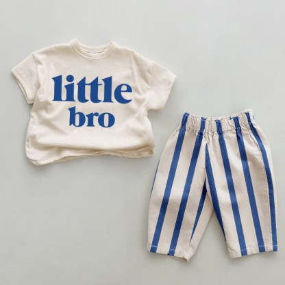 LITTLE BRO Baby Blue Vertical Striped 2-piece Set - White&Blue - 2-3T - image 1