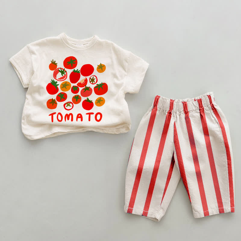 TOMATO Baby Red Vertical Striped 2-piece Set - White&Red - 2-3T - image 1