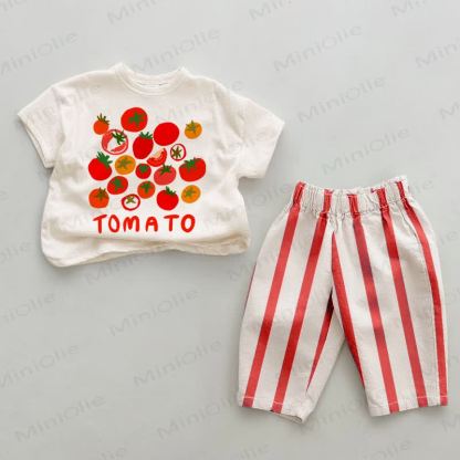 TOMATO Baby Red Vertical Striped 2-piece Set - White&Red - 4-5T - image 1
