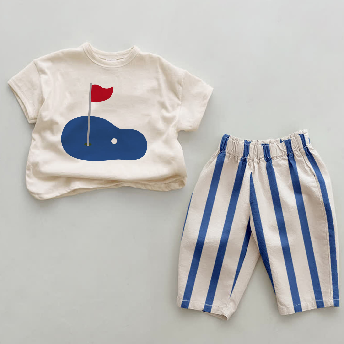Baby Golf Course Blue Vertical Striped 2-piece Set - White&Blue - 2-3T - image 1