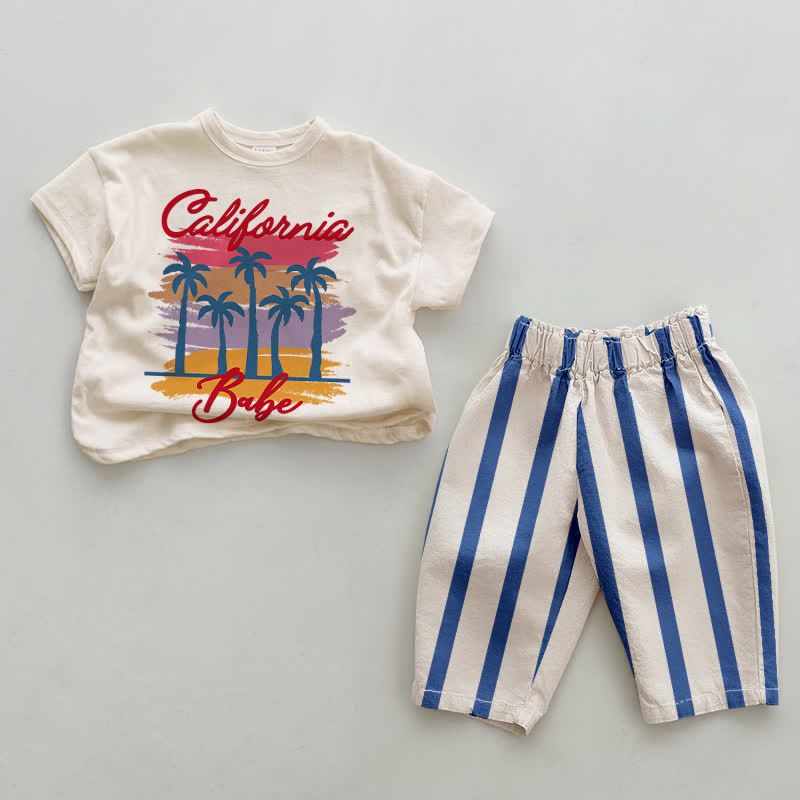CALIFORNIA BABE Baby Blue Vertical Striped 2-piece Set - White&Blue - 2-3T - image 1