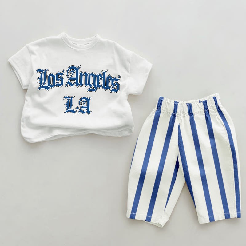 LOS ANGELES L.A Baby Blue Vertical Striped 2-piece Set - White&Blue - 2-3T - image 1