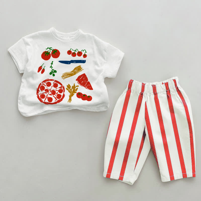 Baby Pizza Tomato Red Vertical Striped 2-piece Set - White&Red - 2-3T - image 1
