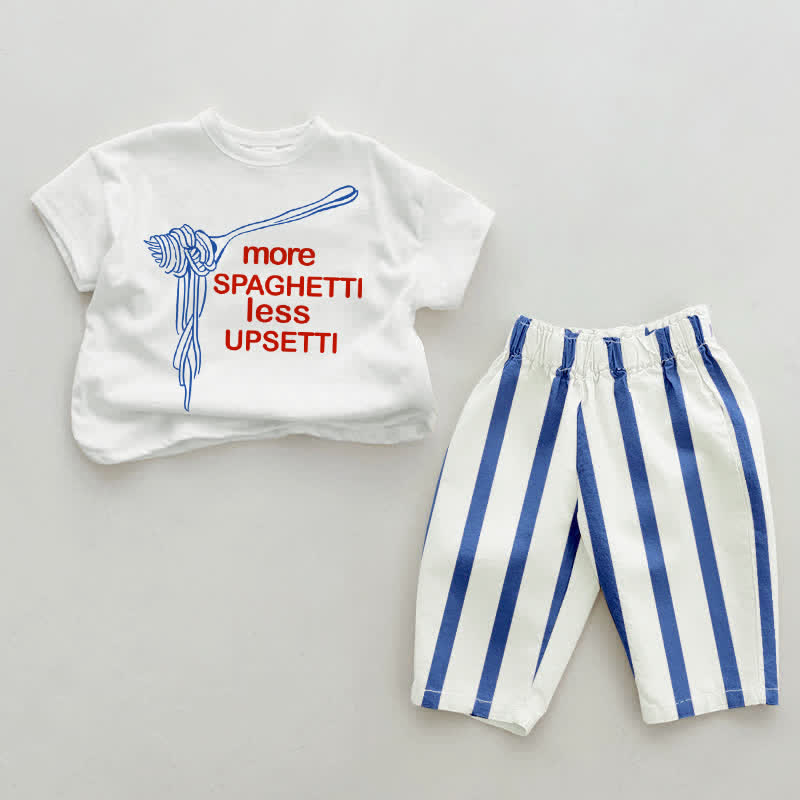 MORE SPAGHETTI LESS UPSETTI Baby Blue Vertical Striped 2-piece Set - White&Blue - 2-3T - image 1
