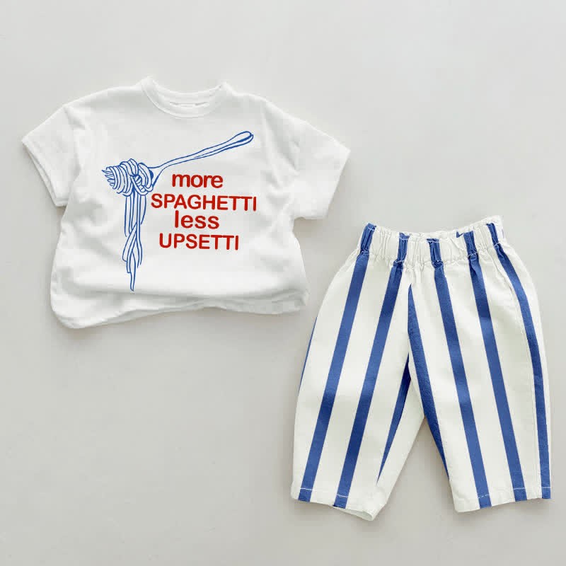 MORE SPAGHETTI LESS UPSETTI Baby Blue Vertical Striped 2-piece Set - White&Blue - 2-3T - image 1