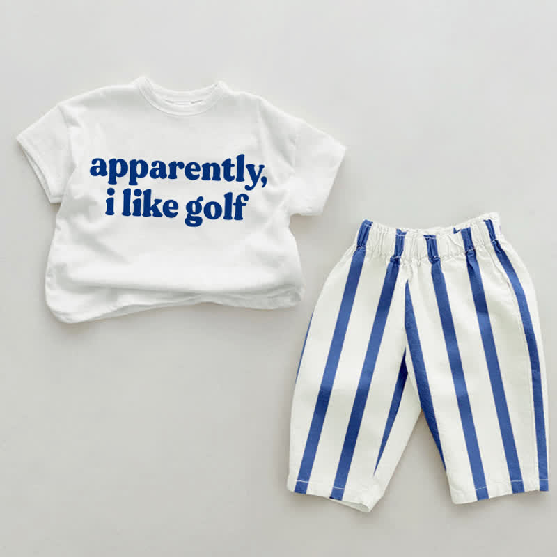 APPARENTLY I LIKE GOLF Baby 2-Piece Blue Striped Set - White&Blue - 2-3T - image 1