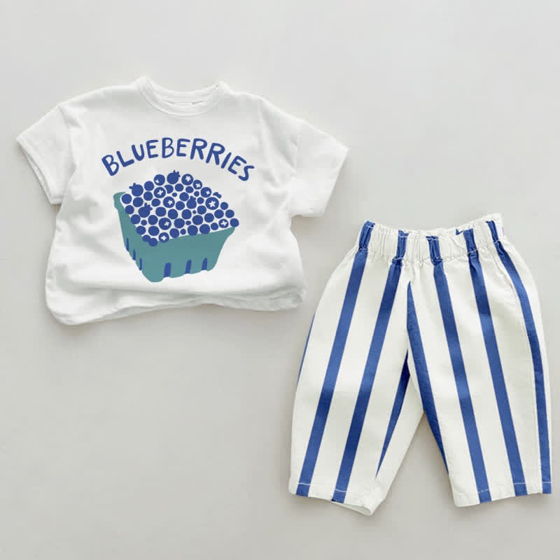 BLUEBERRIES Baby 2-Piece Blue Striped Set - White&Blue - 2-3T - image 1