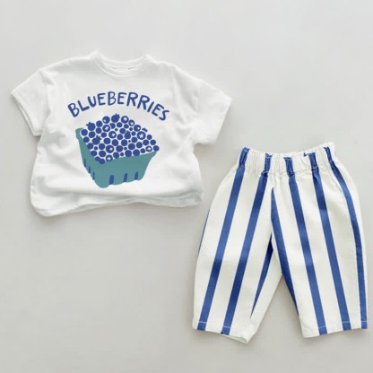 BLUEBERRIES Baby 2-Piece Blue Striped Set - White&Blue - 2-3T - image 1