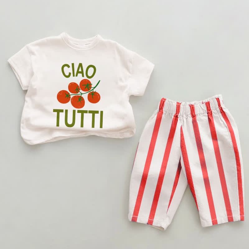 CIAO TUTTI Baby Tomato Red Vertical Striped 2-piece Set - White&Red - 2-3T - image 1