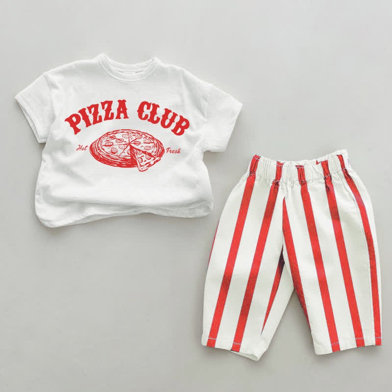 PIZZA CLUB Baby Pizza Red Vertical Striped 2-piece Set - White&Red - 2-3T - image 1