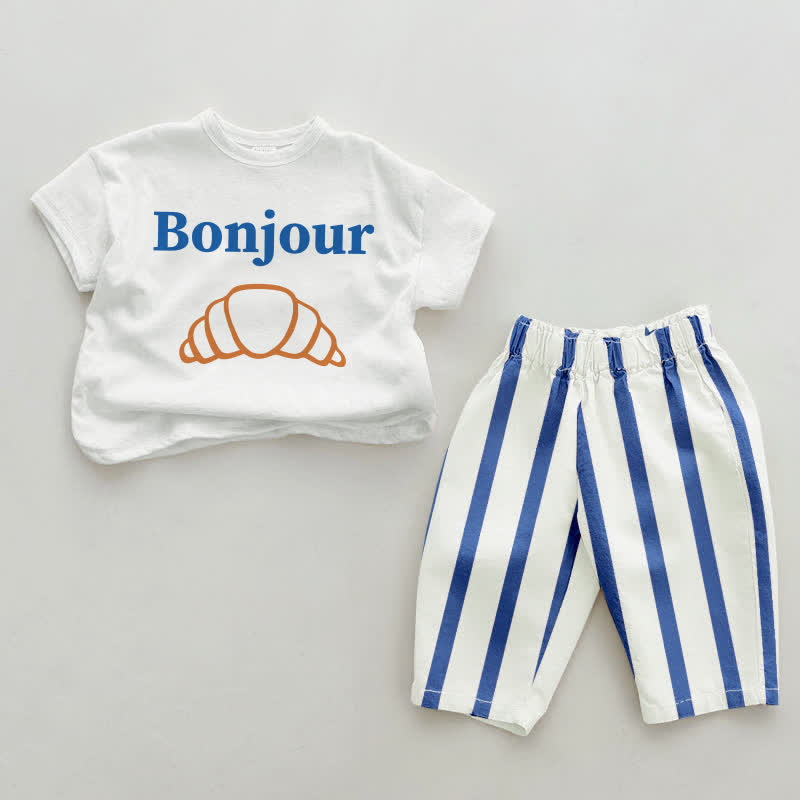 BONJOUR Baby Croissant Blue Vertical Striped 2-piece Set - White&Blue - 2-3T - image 1