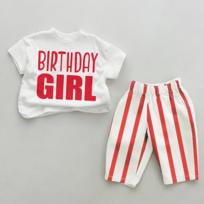 BIRTHDAY GIRL/BOY Baby Red Vertical Striped 2-piece Set - Girl - 2-3T - image 1