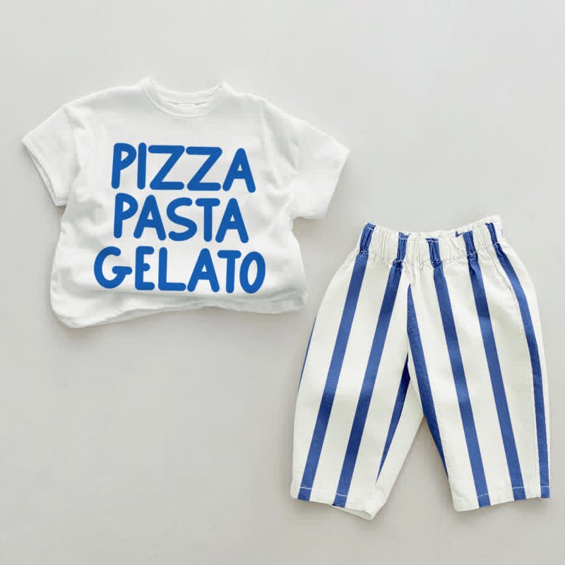 PIZZA PASTA GELATO Baby Blue Vertical Striped 2-piece Set - White&Blue - 2-3T - image 1