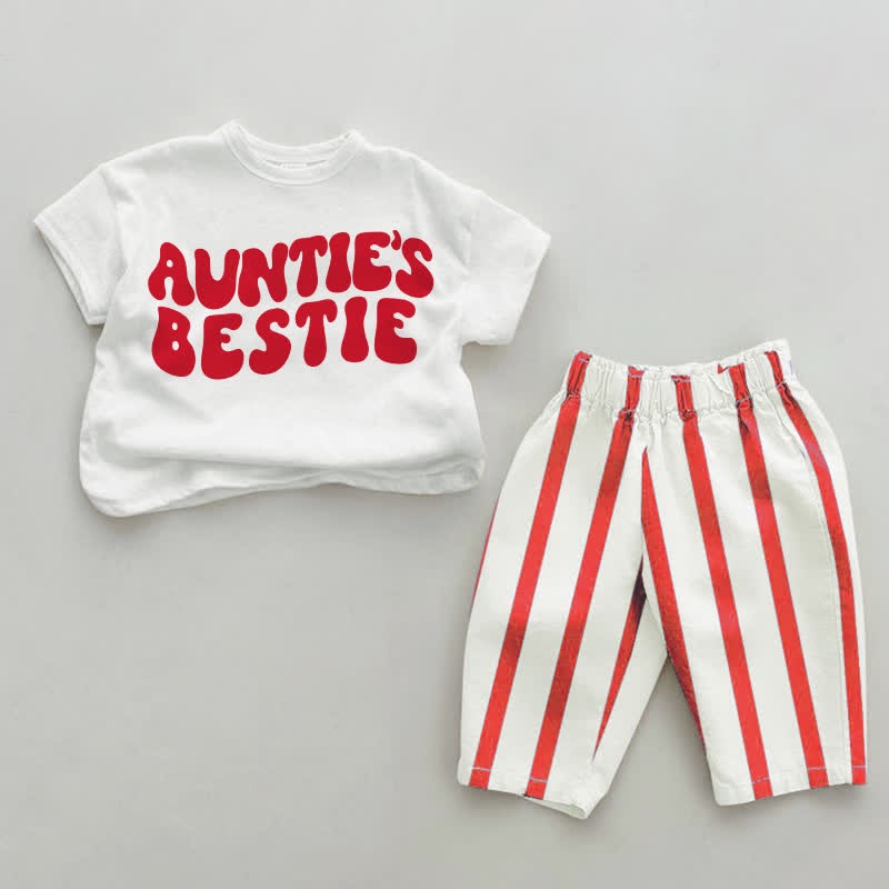 AUNTIE'S BESTIE Baby Red Vertical Striped 2-piece Set - White&Red - 2-3T - image 1