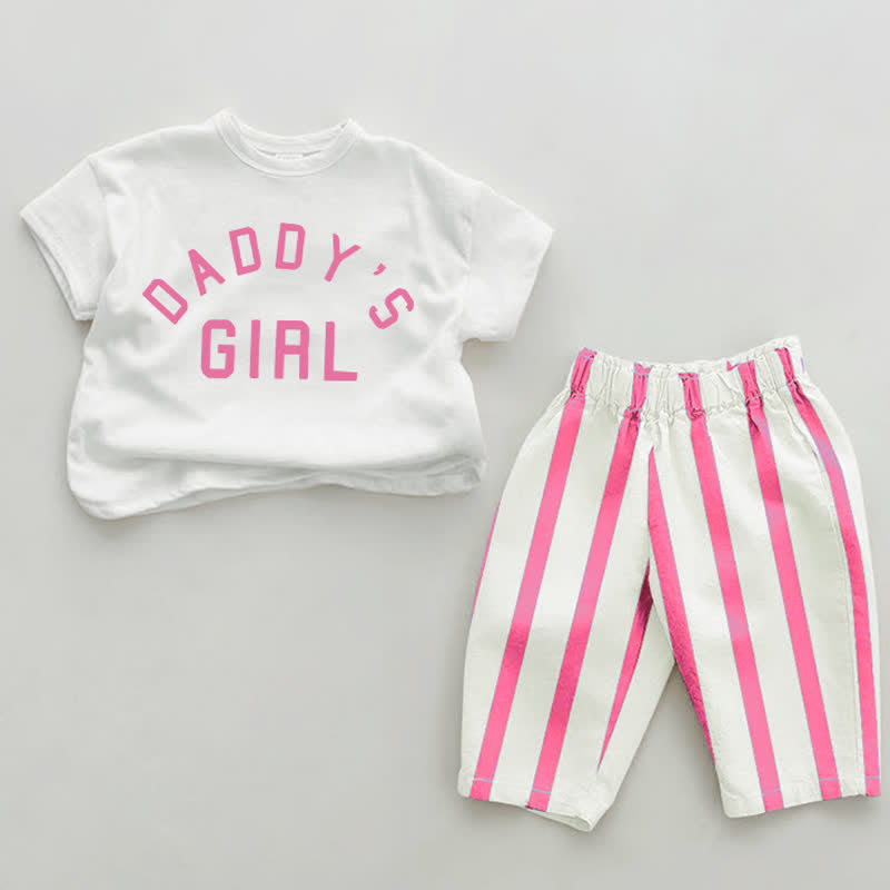 DADDY'S GIRL Baby Pink Vertical Striped 2-piece Set - White&Pink - 2-3T - image 1