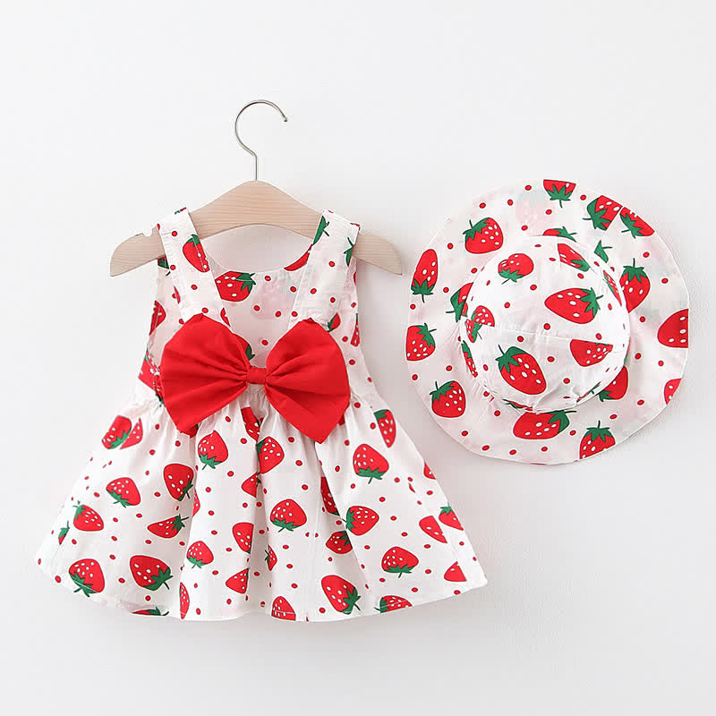 Baby Strawberry Dots Dress with Hat - Red - 2-3T - image 2