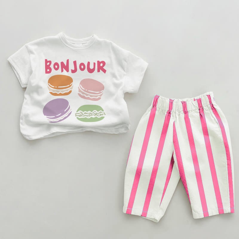 BONJOUR Baby Macarons Pink Vertical Striped 2-piece Set - White&Pink - 2-3T - image 1