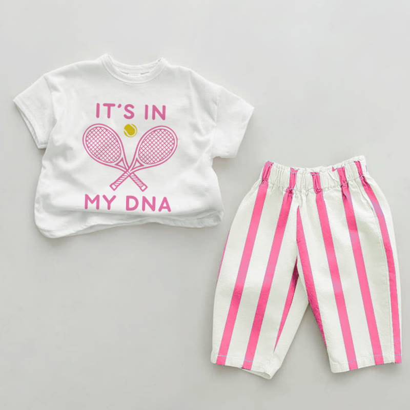 IT'S IN MY DNA Tennis Racket Baby Pink Vertical Striped 2-piece Set - White&Pink - 2-3T - image 1